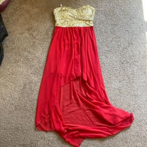 B Darlin Gold Sequin and Red High Low Dress